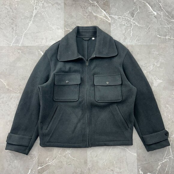 UNIQLO U BOMBER JACKET WOMENS XL WOOL BLEND FULL ZIP PEACOAT GRAY GREY